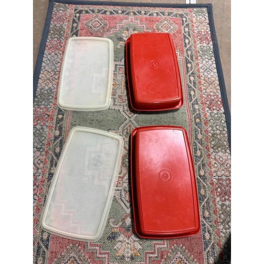 Vintage Tupperware Red Rectangular Food Storage Containers with Lids Set of 2